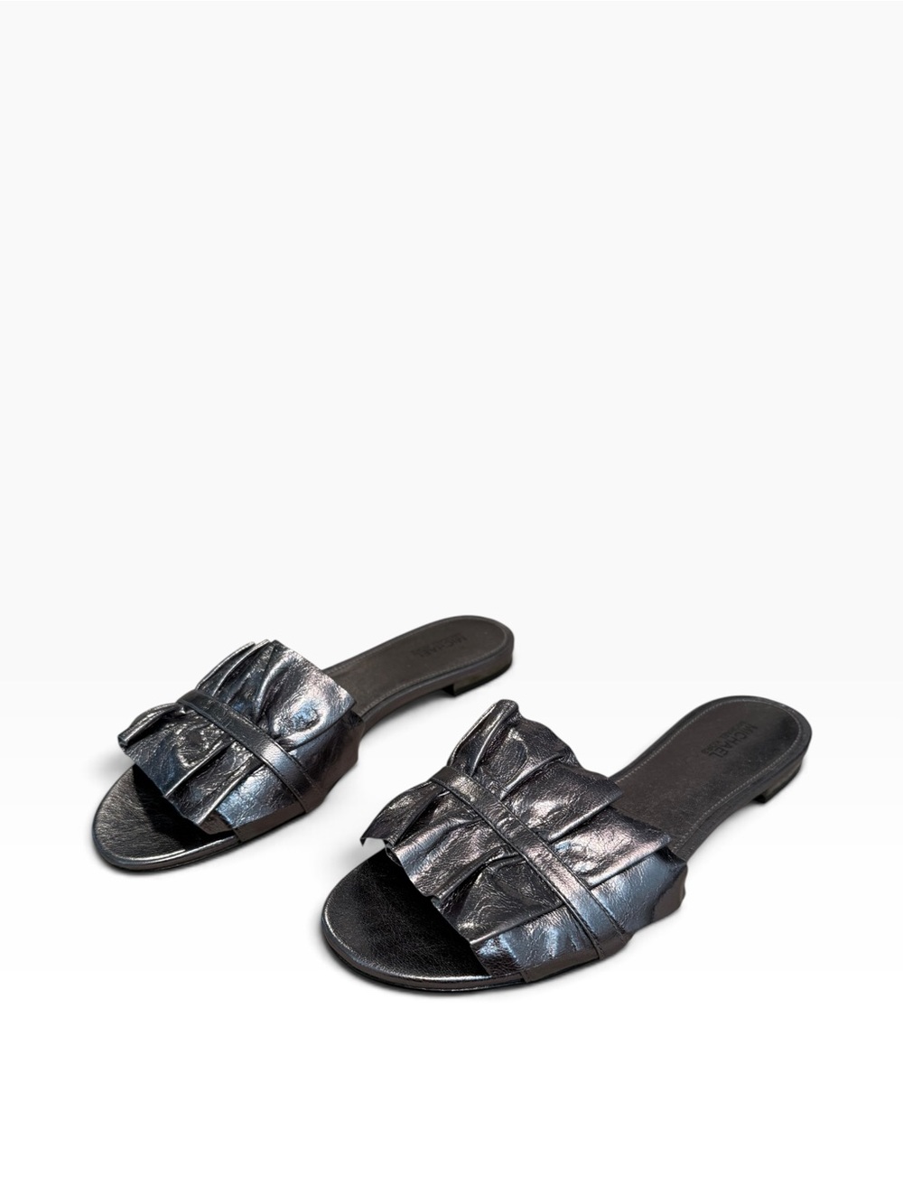Michael Kors Metallic Black Ruffle Slide Sandals